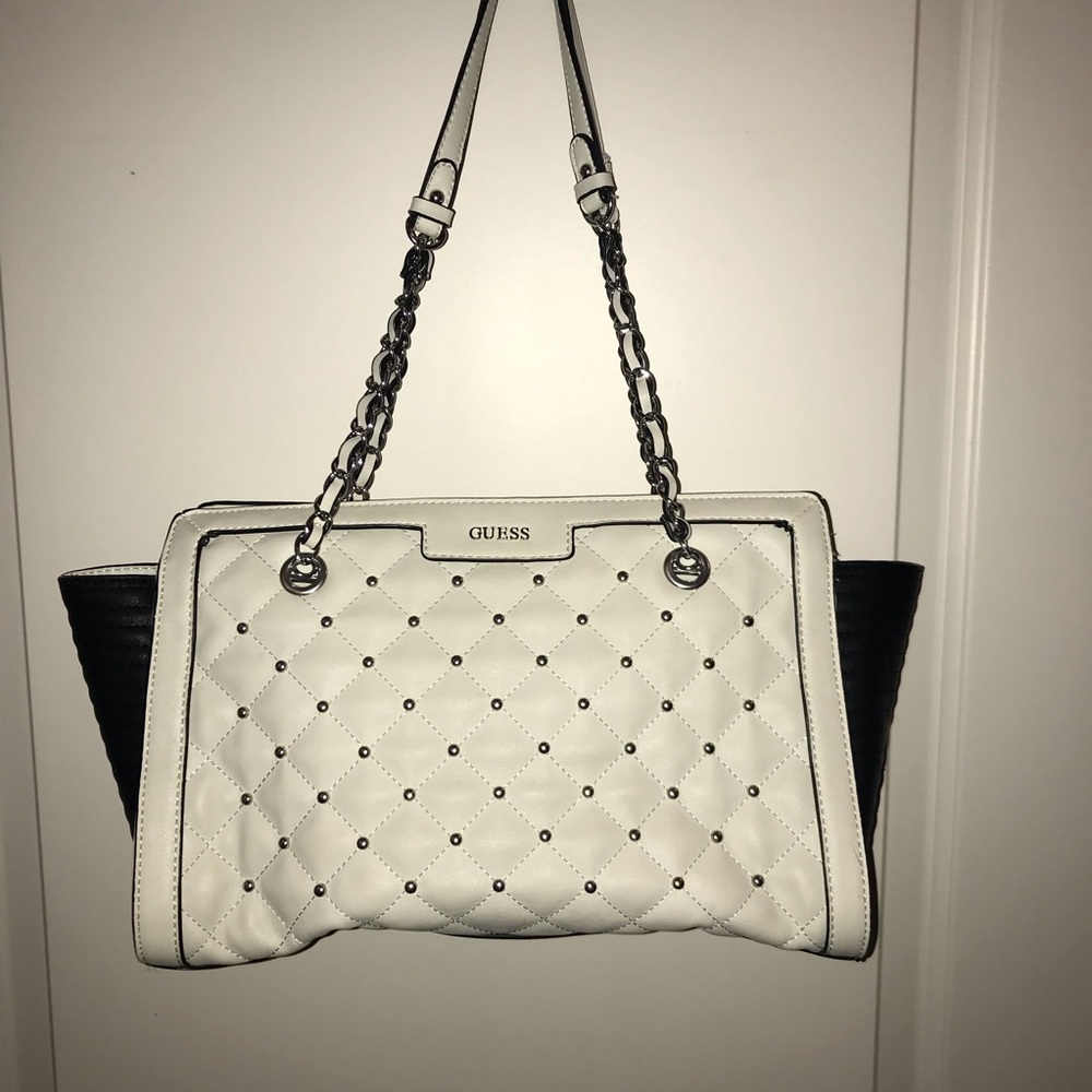 White and Black Studded Guess Purse